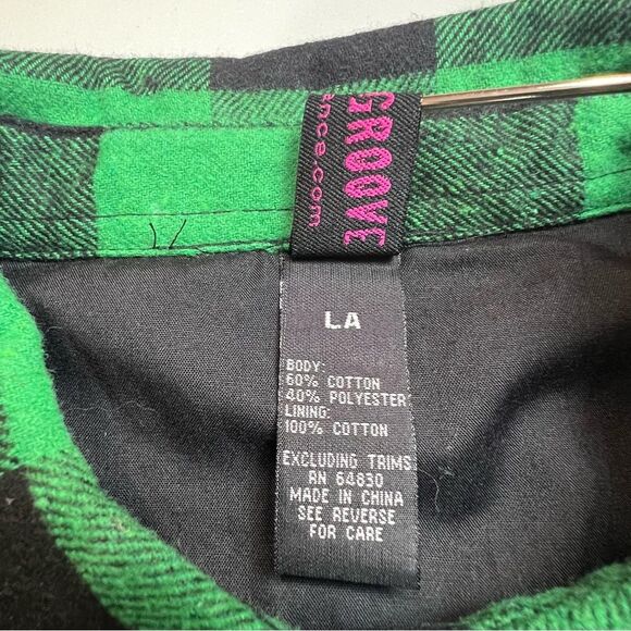 Urban Groove Green Black Plaid Pearl Snap Grunge Y2K Button Down Flannel Shirt L - Picture 7 of 10
